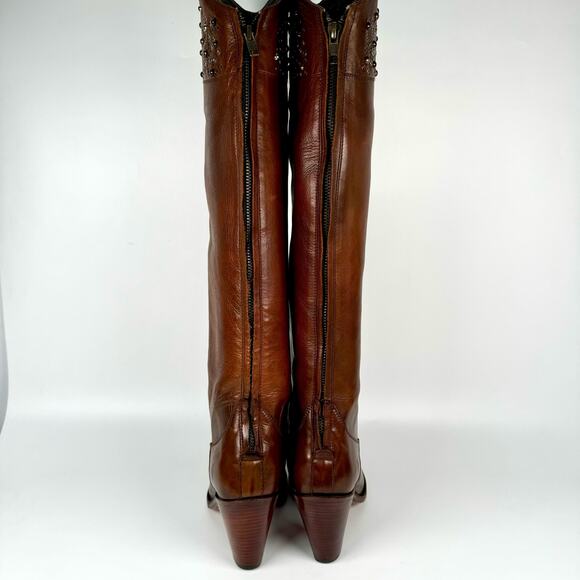 FRYE Demi Brown Tall Leather Studded Over The Knee Heeled Riding Boots Size 7 - Picture 6 of 11